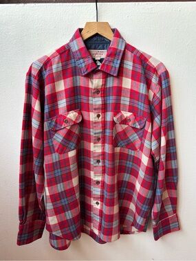 80s Arrow Red Plaid Flannel Shirt - Men's Casual Button-Up